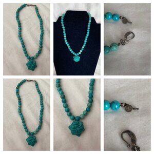 High end designer Bettina Duncan turqouise necklace with flower pendant SS clasp